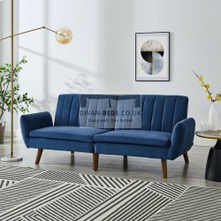 Galway Blue Plush Velvet 3 Seater Pull Out Couch Sofa Bed