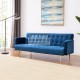 Solera Blue Plush Velvet Sofa Bed with Golden Legs