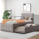 Filston Grey Linen Trundle Guest Bed with Cube Headboard Footboard