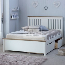 Wadsworth White and Oak Wooden Bed with Drawers