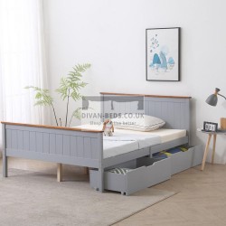 Hadrian Light Grey and Oak Wooden Bed with Drawers